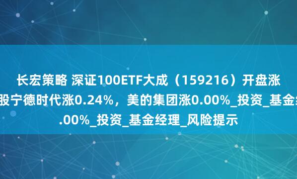 长宏策略 深证100ETF大成（159216）开盘涨1.58%，重仓股宁德时代涨0.24%，美的集团涨0.00%_投资_基金经理_风险提示